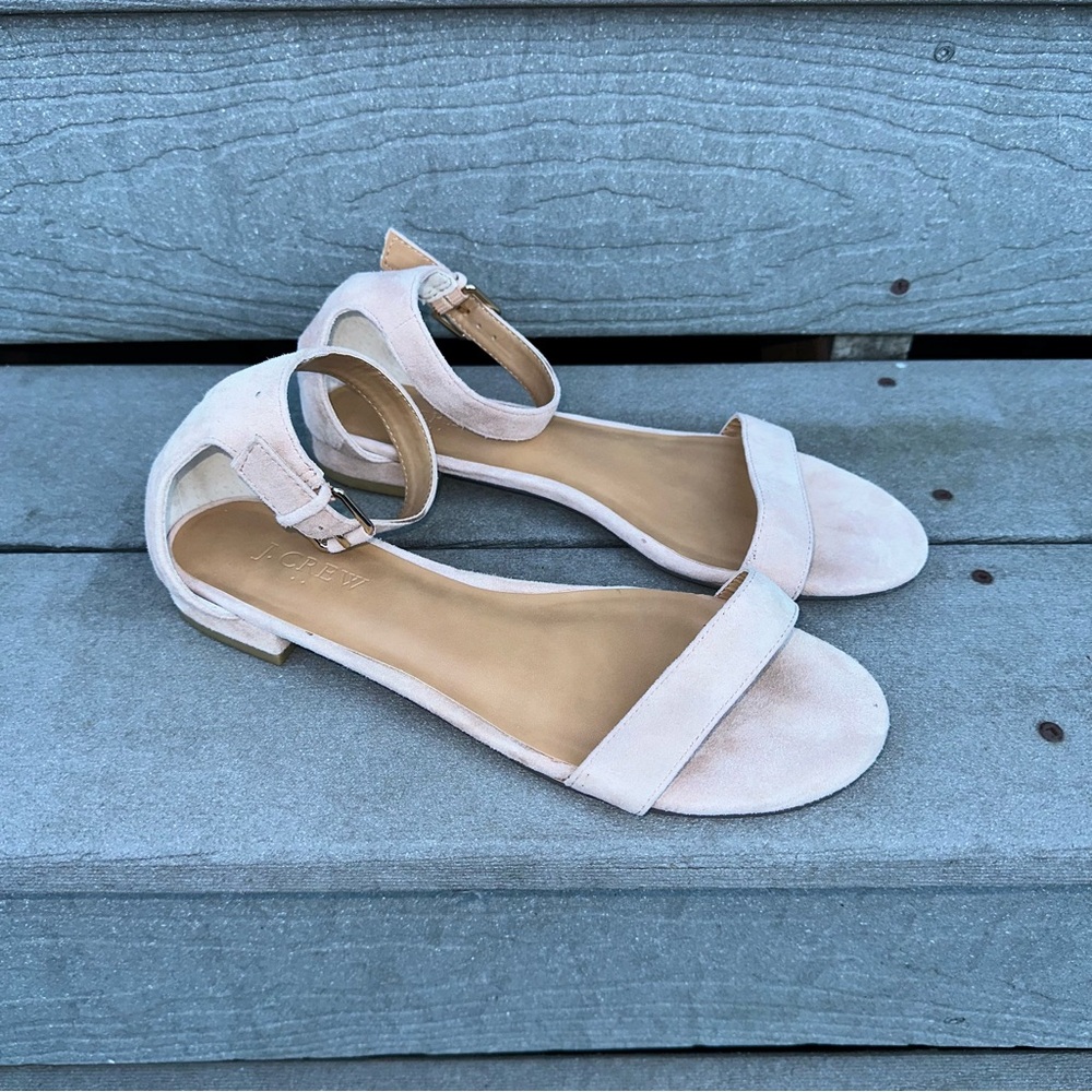 J. Crew Blush Pink Hadley Leather Suede Ankle Strap Buckle Flats/Sandals Shoes